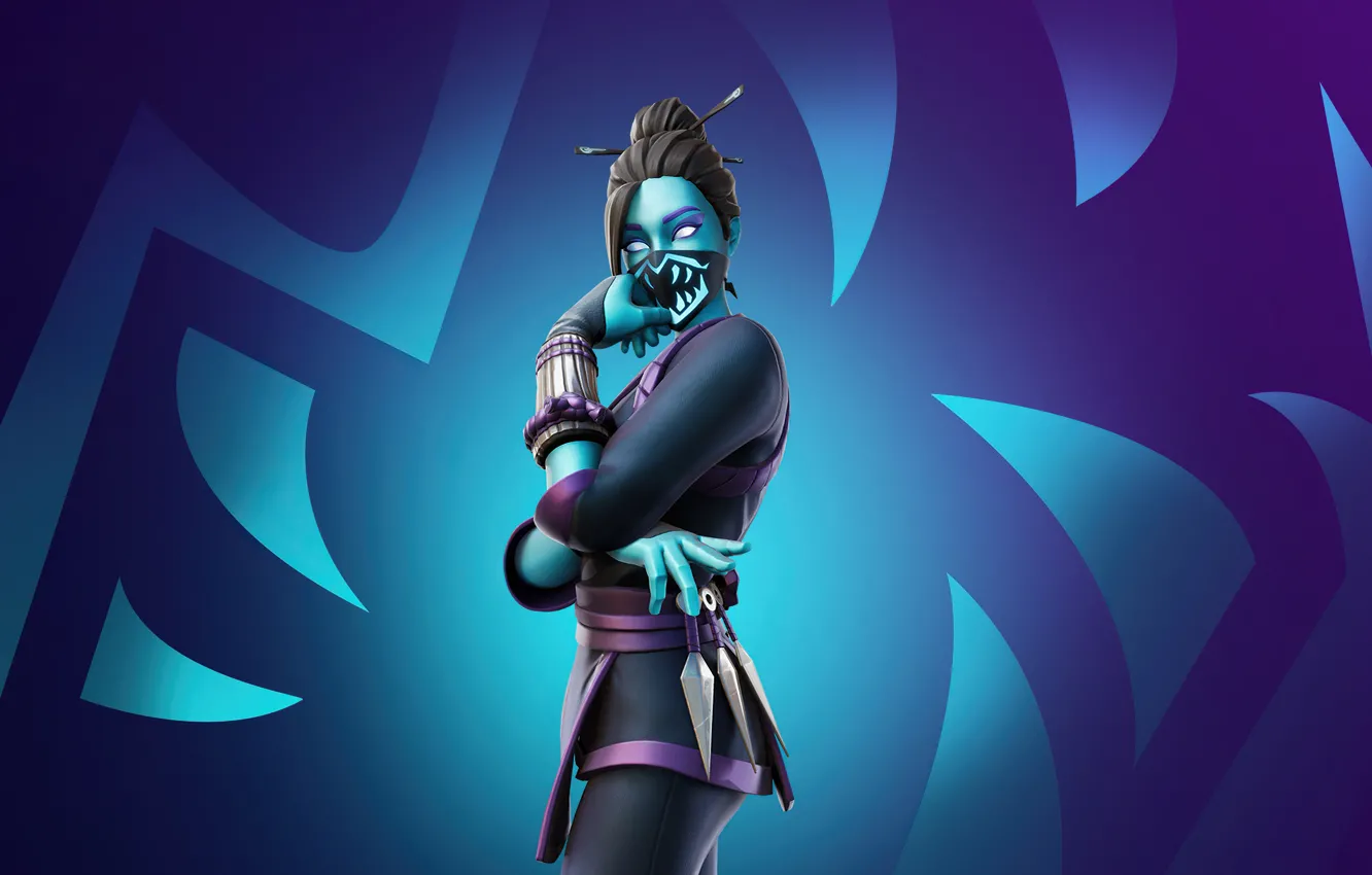 Photo wallpaper the game, brunette, mask, character, glowing eyes, Fortnite, Valorant, Red Jade