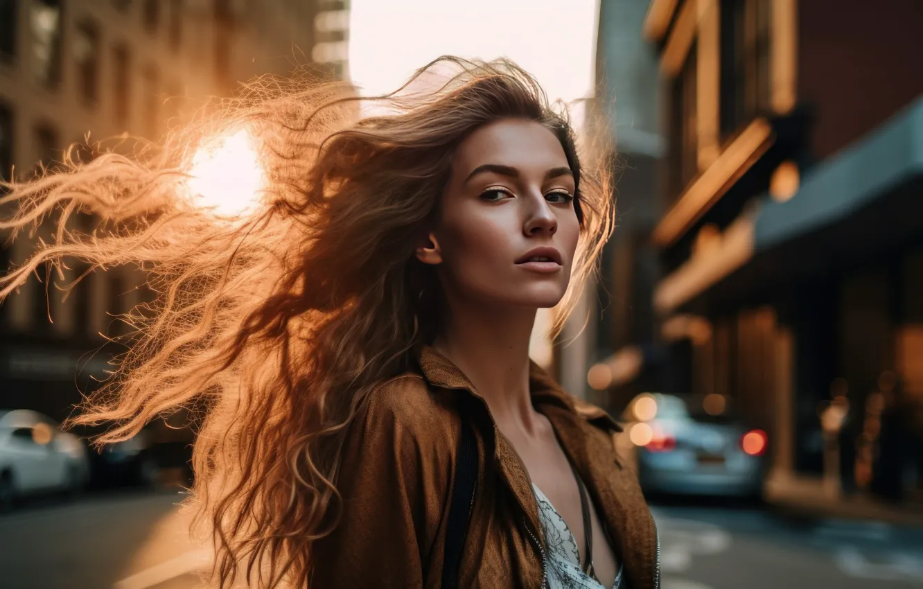 Photo wallpaper city, the city, model, model, beautiful woman, beautiful woman, AI art, The Art of AI