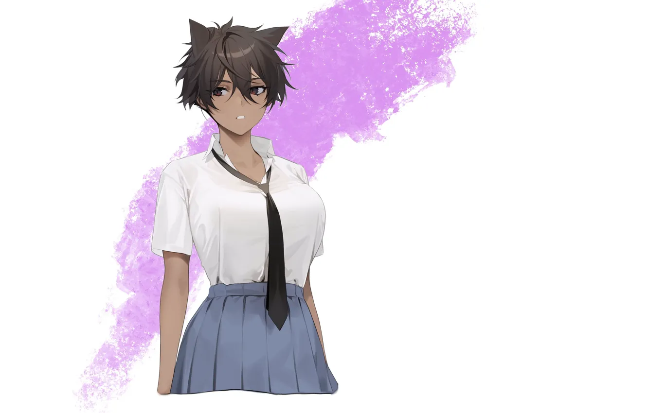 Photo wallpaper girl, sexy, school uniform, boobs, anime, brown, babe, Highschool