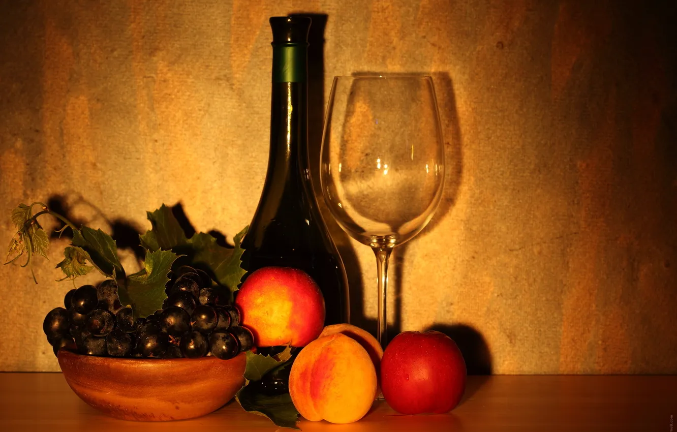 Photo wallpaper wine, glass, grapes, fruit