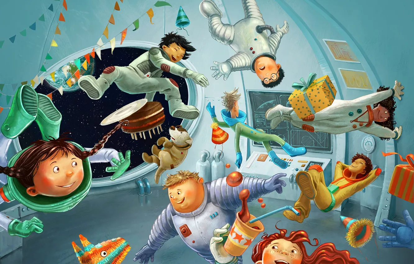 Photo wallpaper gift, flags, fun, the celebration, Birthday Party