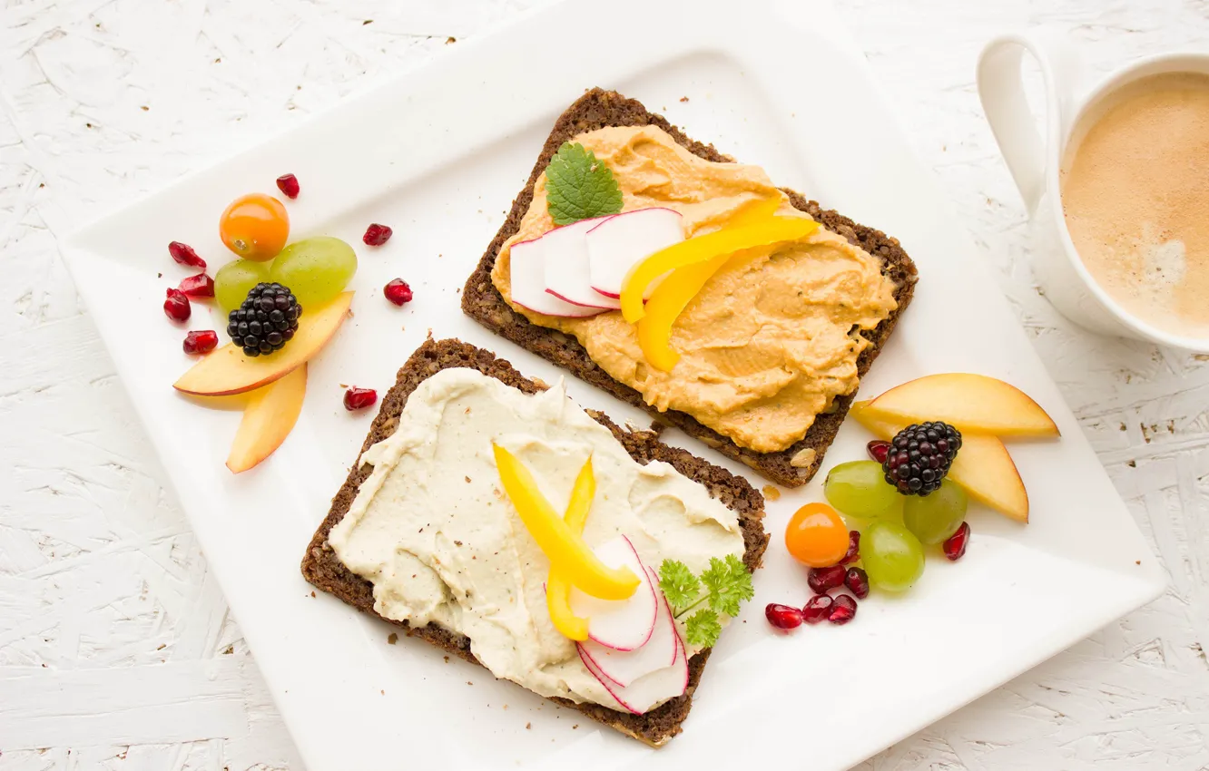 Photo wallpaper berries, grapes, pepper, BlackBerry, sandwiches