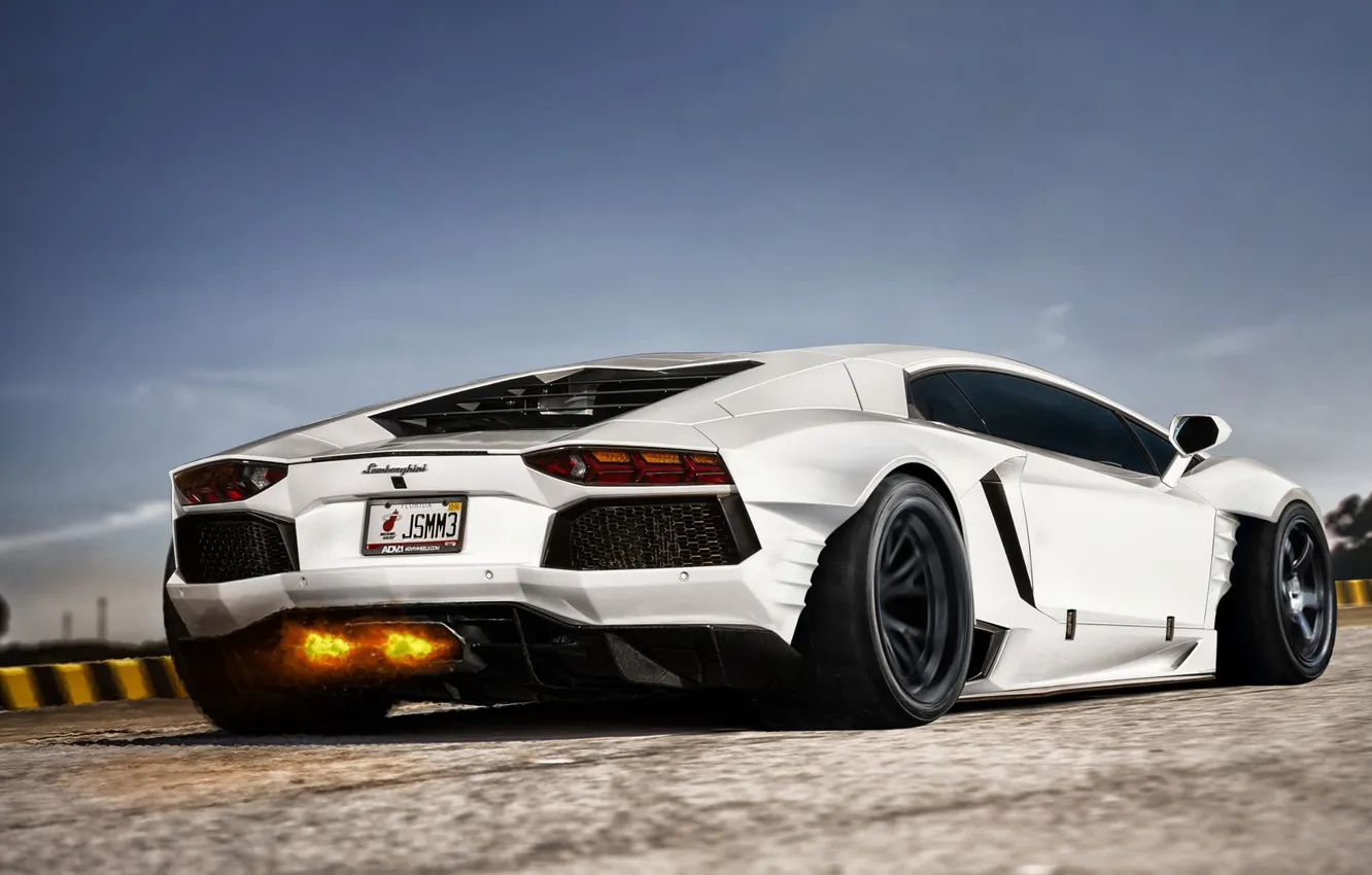 Photo wallpaper car, machine, auto, white, lights, Lamborghini, supercar, white