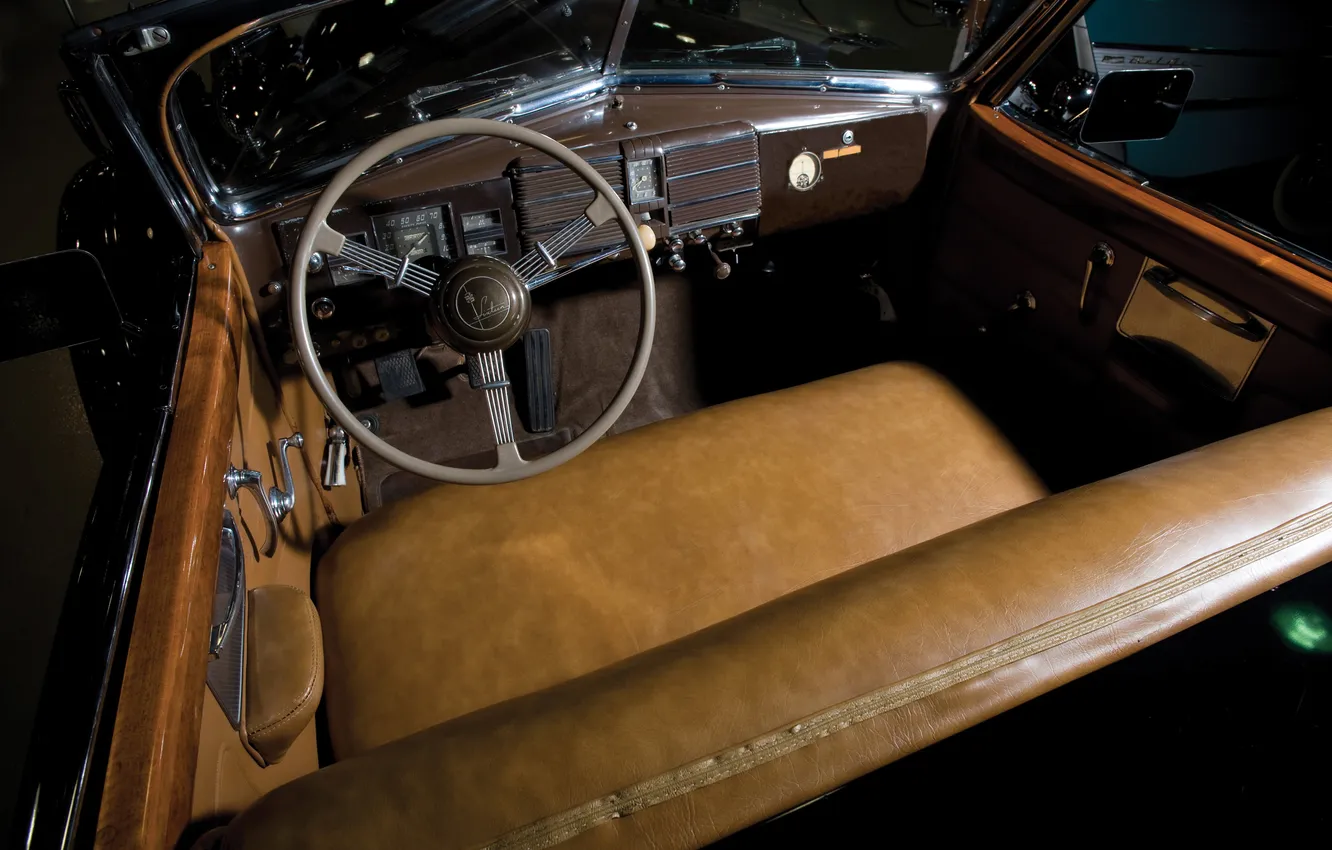 Photo wallpaper Cadillac, interior, the wheel, the instrument panel, limousine, 1938, retro cars, Limousine
