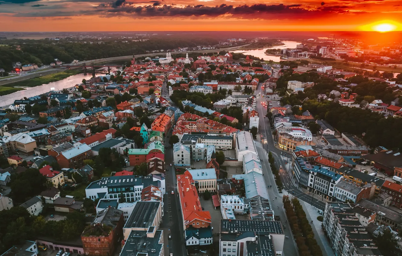 Photo wallpaper Lithuania, Kaunas, sunset