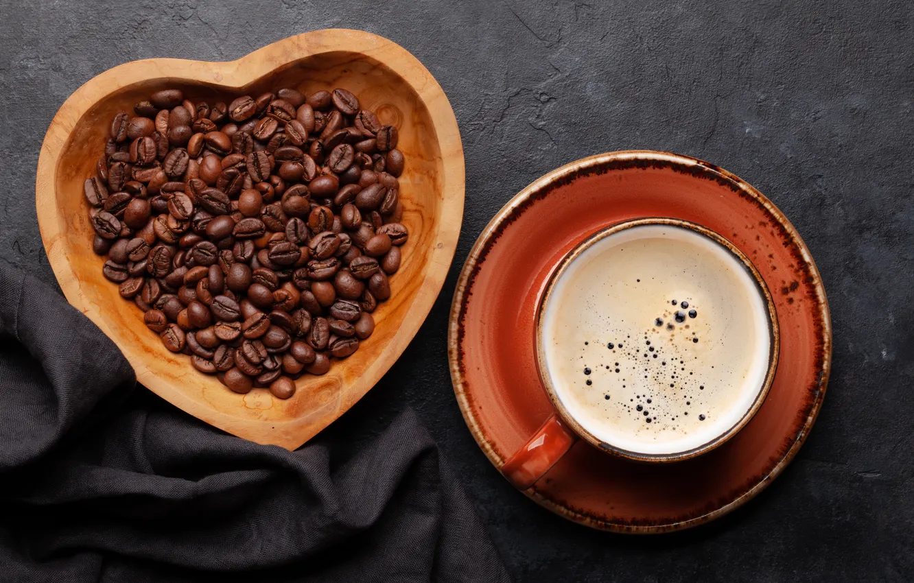 Photo wallpaper love, romance, heart, coffee, Cup, love, happy, Valentine's day