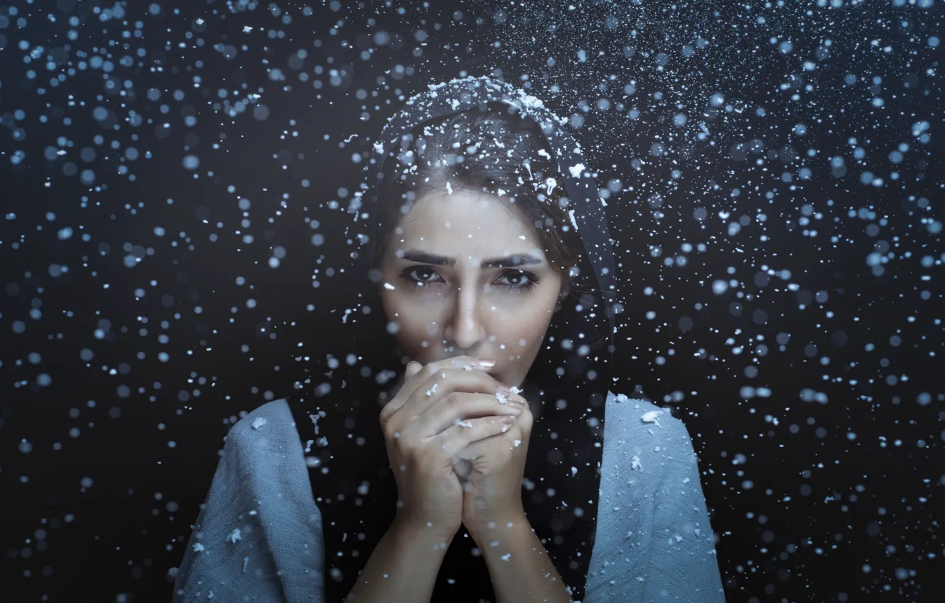 Photo wallpaper cold, girl, snow
