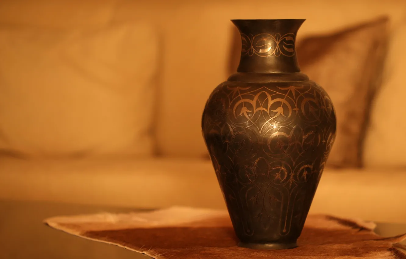 Photo wallpaper silver, vase, chasing, soft light