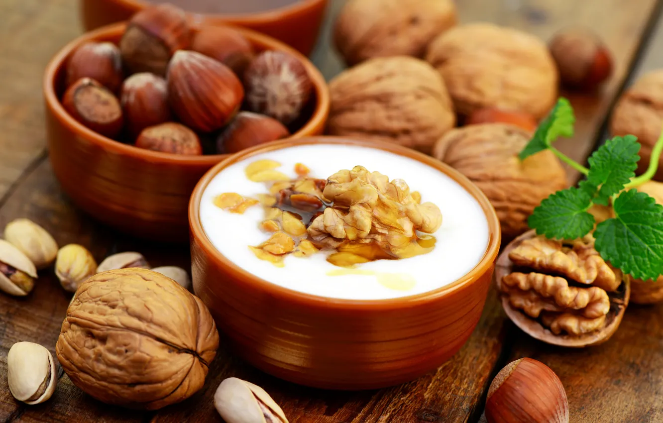 Photo wallpaper nuts, fresh, dessert, sweet, hazelnuts, nuts, dessert, pistachios
