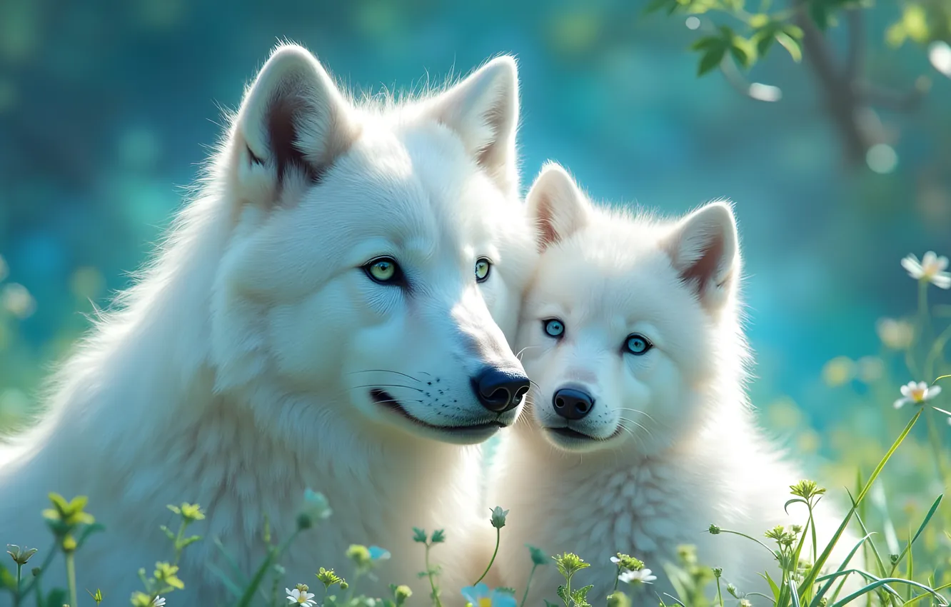 Photo wallpaper white, look, light, wolf, portrait, white, face, wolf