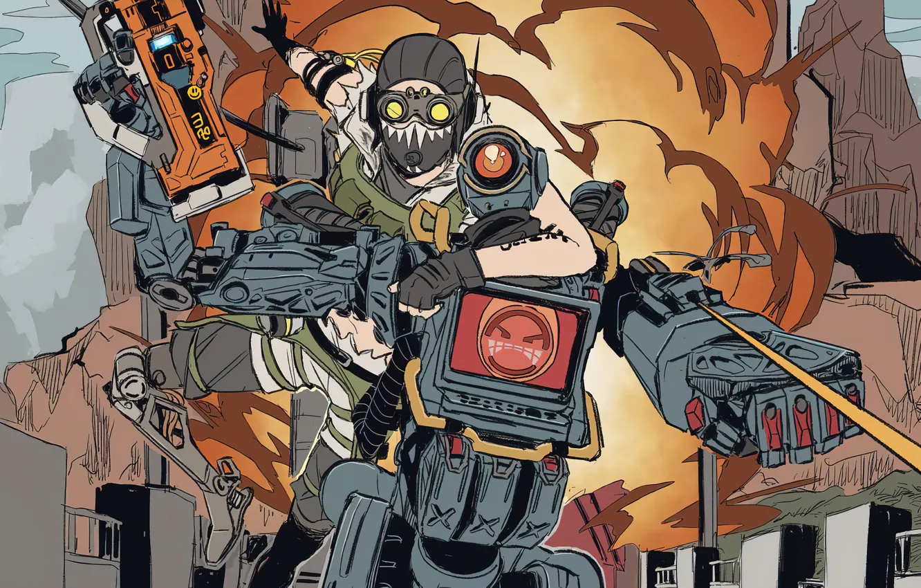 Photo wallpaper boom, Pathfinder, Friendly, Octane, Apex Legends