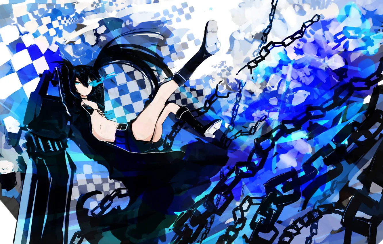 Photo wallpaper girl, weapons, anime, art, black rock shooter, glowing eyes, unique style