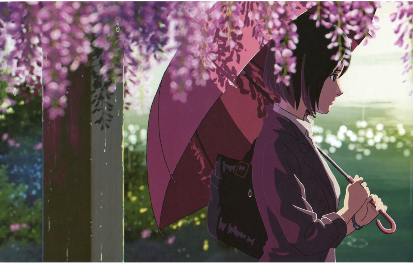 Photo wallpaper drops, umbrella, bag, art, Wisteria, makoto shinkai, the load was the load, kotonoha is the …