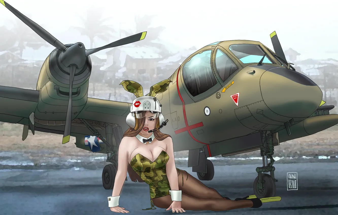 Photo wallpaper girl, figure, art, the plane, USAF, OV-1 Mohawk