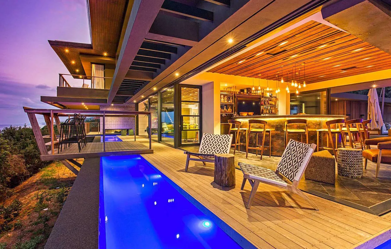 Photo wallpaper Villa, interior, bar, pool, terrace, living room, by Metropole Architects, Dolphin Coast Home