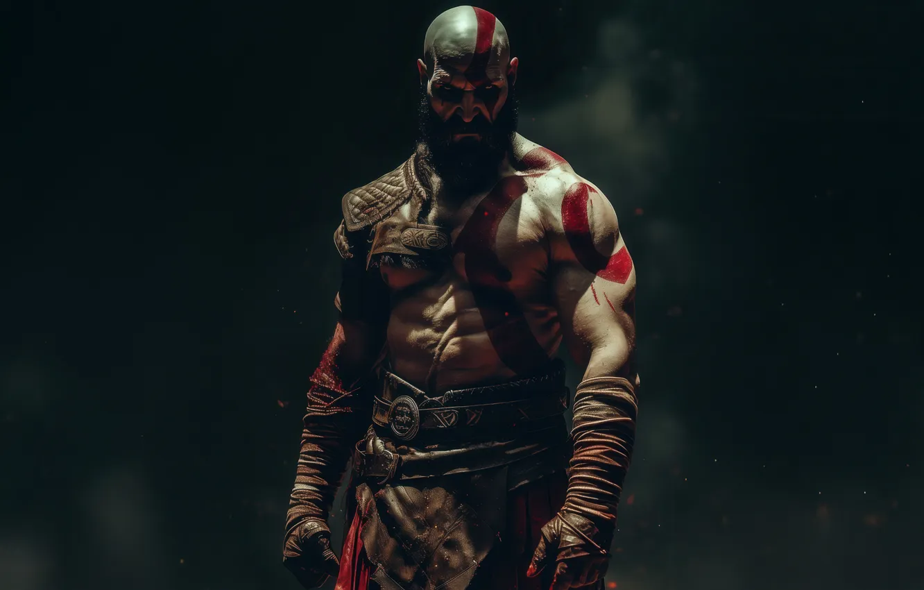 Photo wallpaper god of war, kratos, sony, man, pose, viking, spartan, warrior