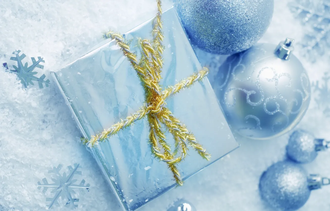 Photo wallpaper snowflakes, holiday, box, toys, wool, rope