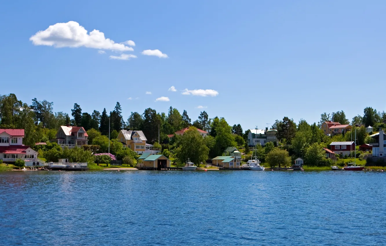 Photo wallpaper city, lake, Town