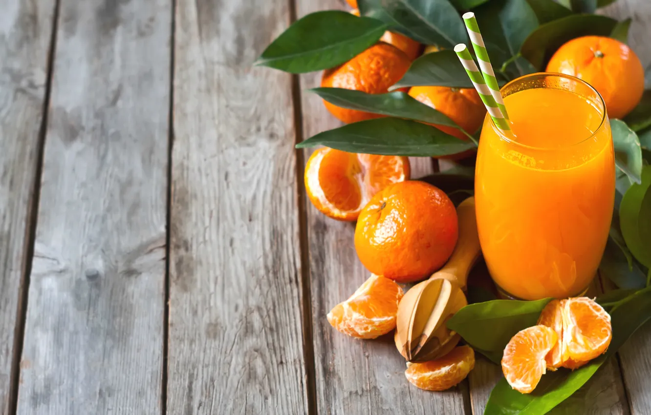 Photo wallpaper glass, juice, fruit, citrus, fresh, tangerines