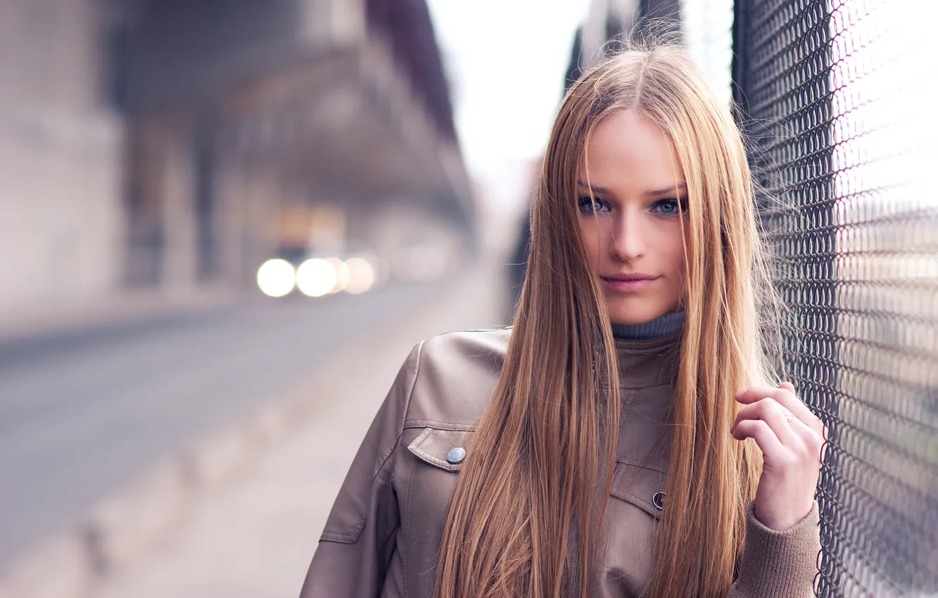 Photo wallpaper road, look, girl, pose, model, the fence, portrait, hands