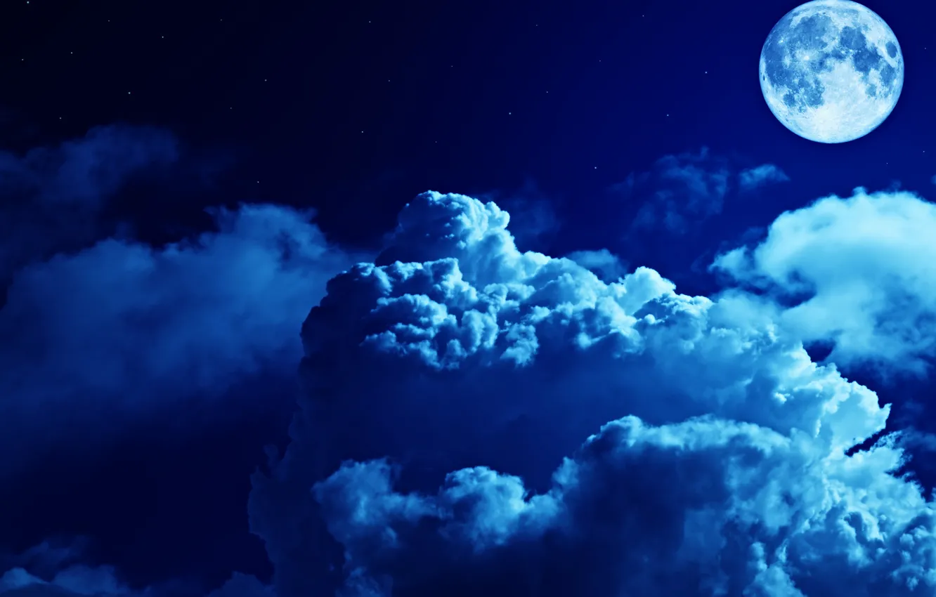 Photo wallpaper the sky, clouds, light, night, the moon, stars
