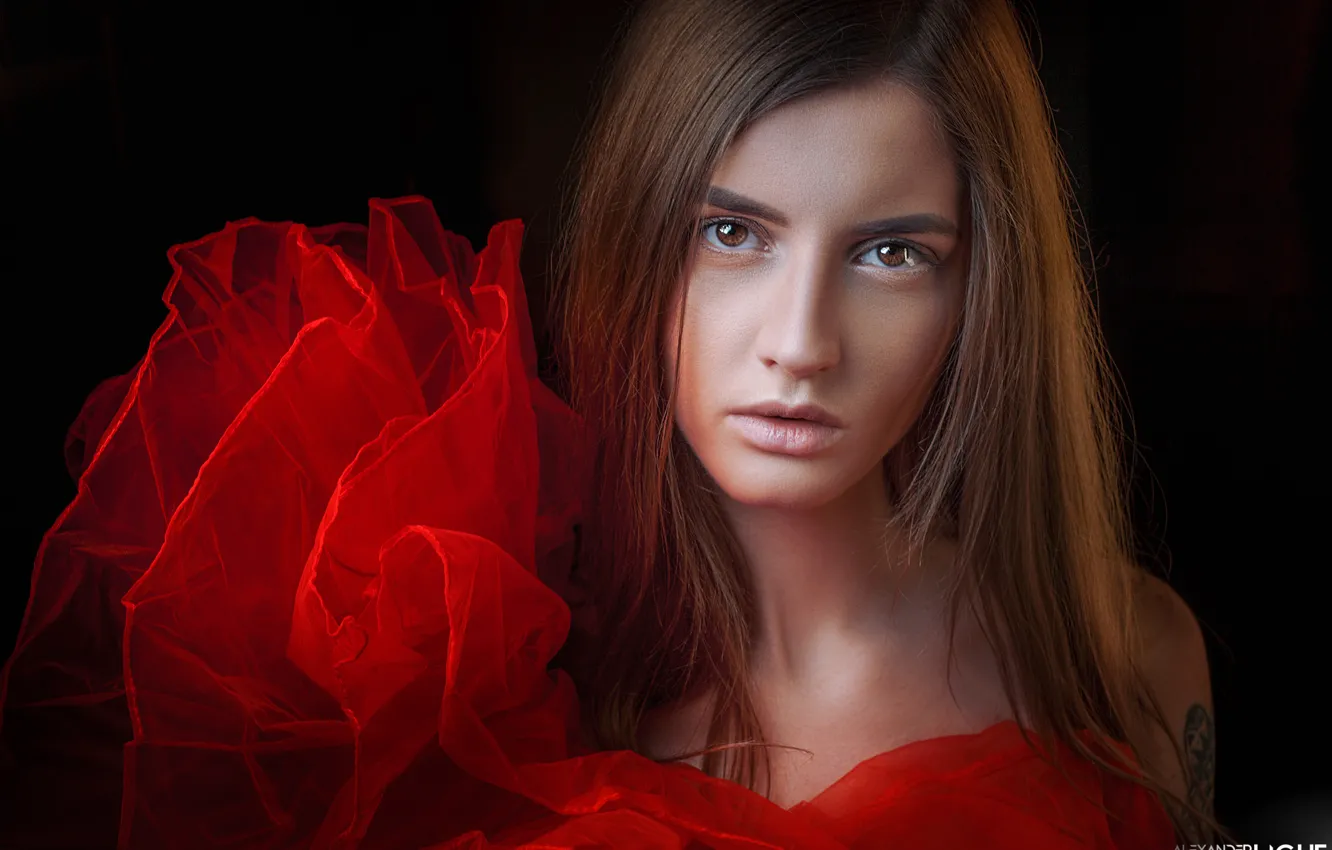 Photo wallpaper look, face, hair, portrait, black background, Irina, Alexander Drobkov-Light