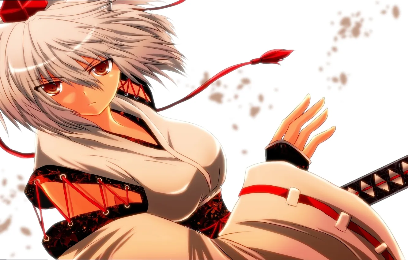 Photo wallpaper look, girl, weapons, anger, sword, gesture, wolf, ears