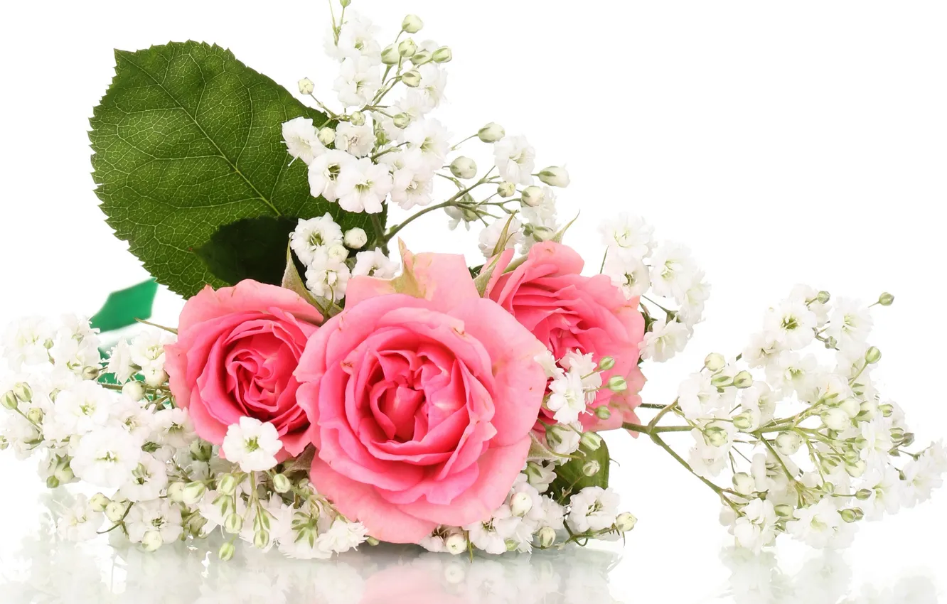 Photo wallpaper flowers, roses, bouquet, pink roses