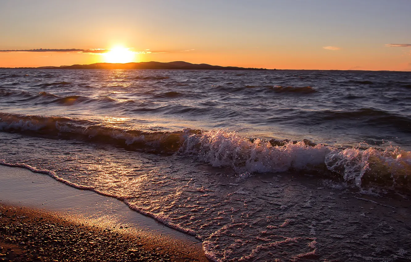 Photo wallpaper wave, sunset, shore