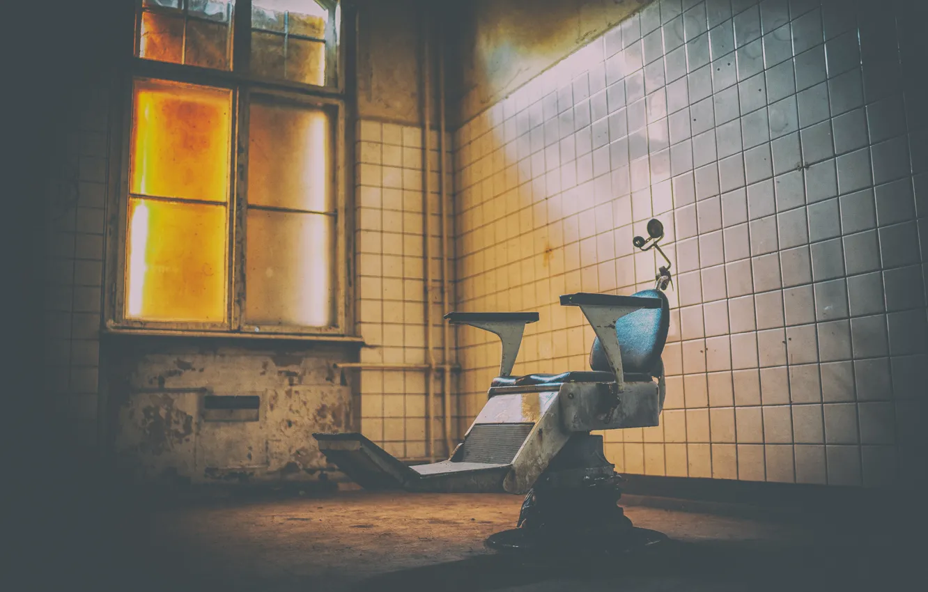 Photo wallpaper dark, light, chair, window, room, fear, decay, Murky