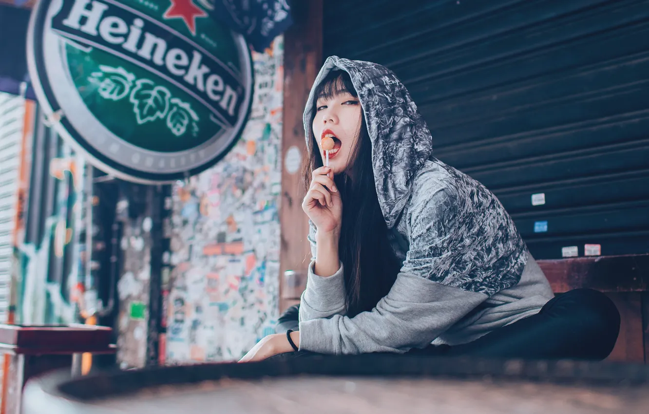 Photo wallpaper girl, lollipops, Asian