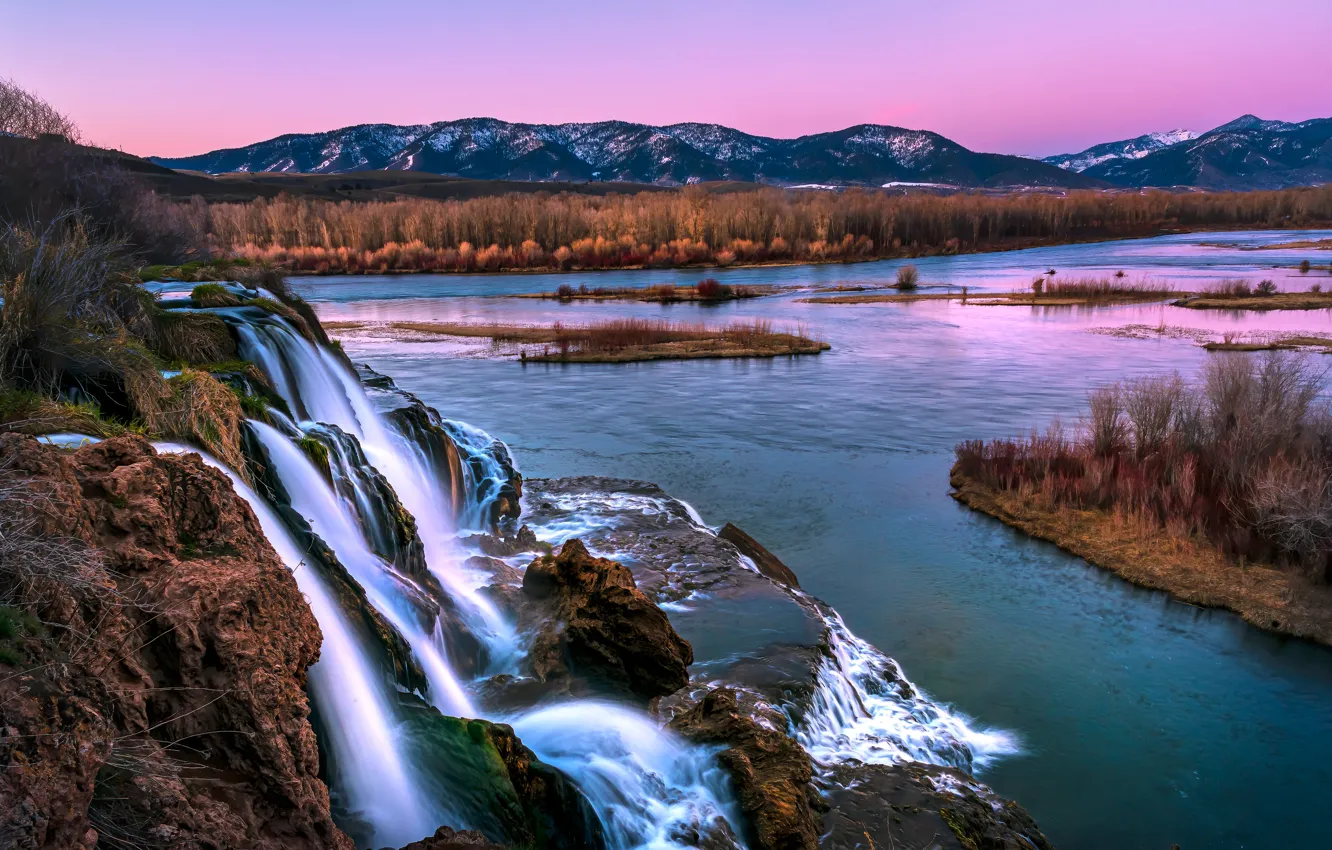 Photo wallpaper mountains, river, waterfall, cascade, The Snake River, Snake River, Idaho, Idaho