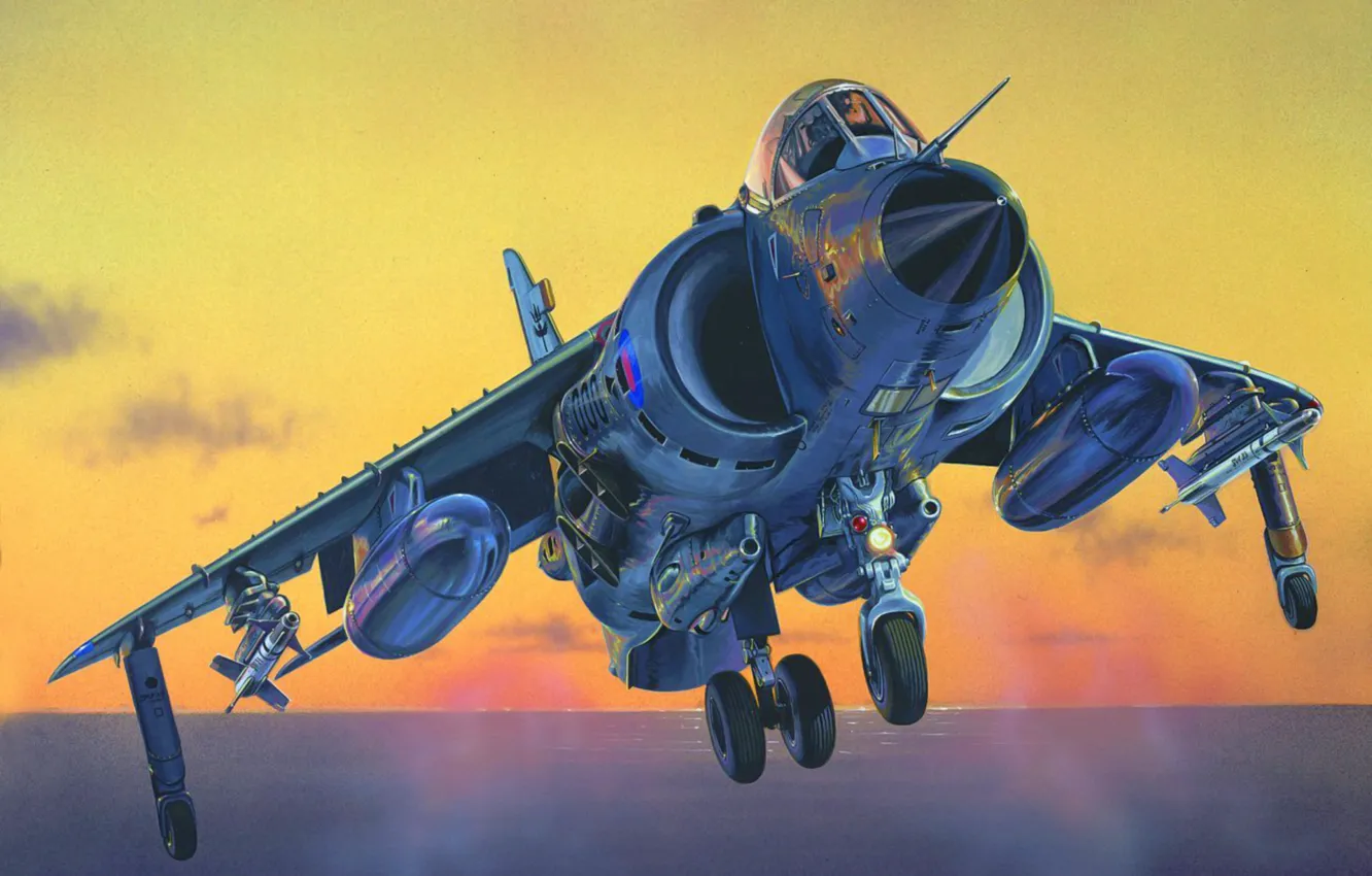 Photo wallpaper war, art, Harrier, painting, jet