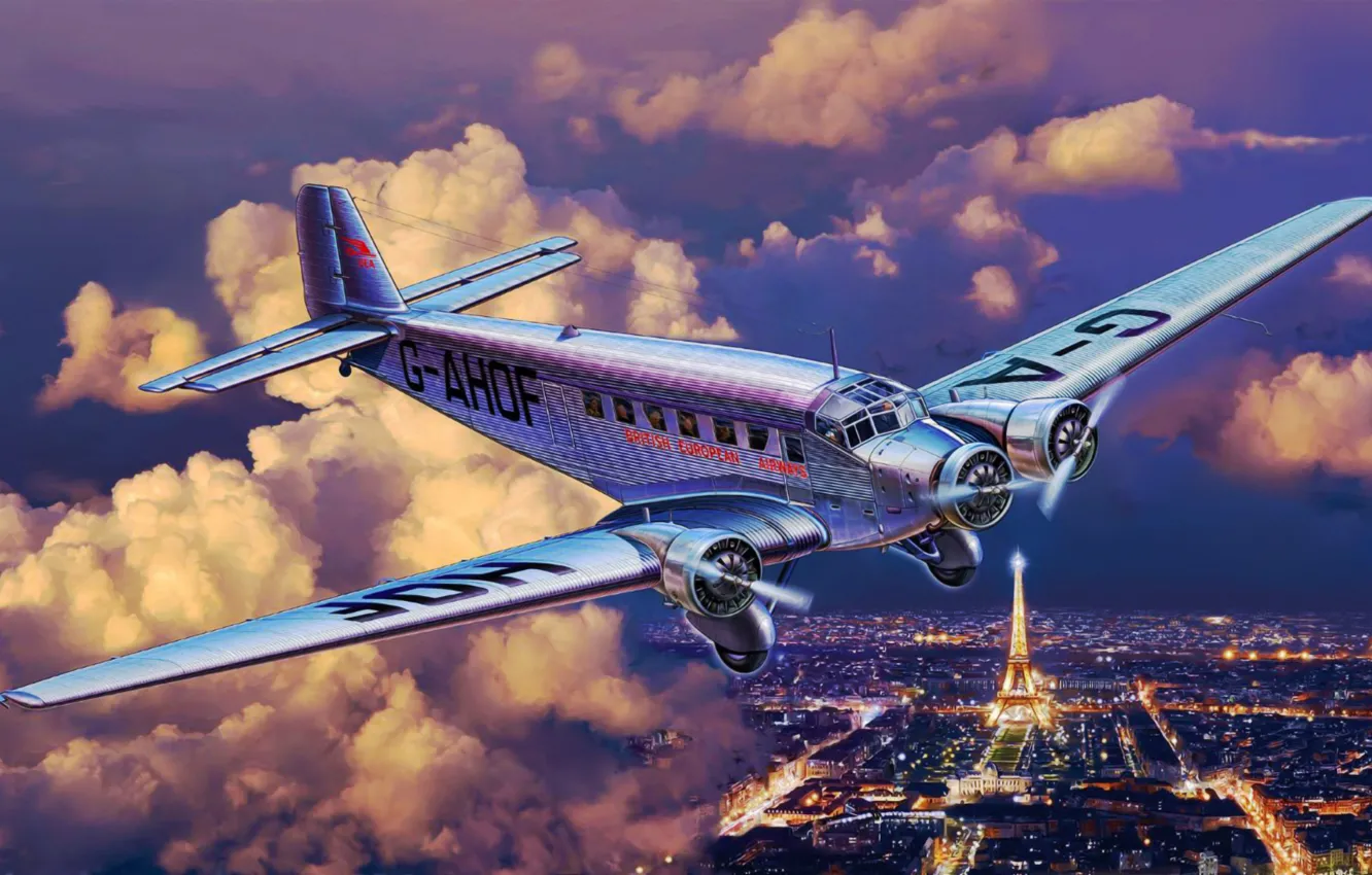 Photo wallpaper art, airplane, painting, aviation, Junkers Ju52