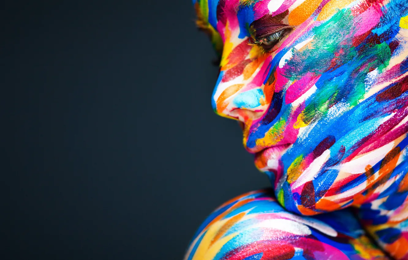 Photo wallpaper color, girl, face, model, profile, look. paint