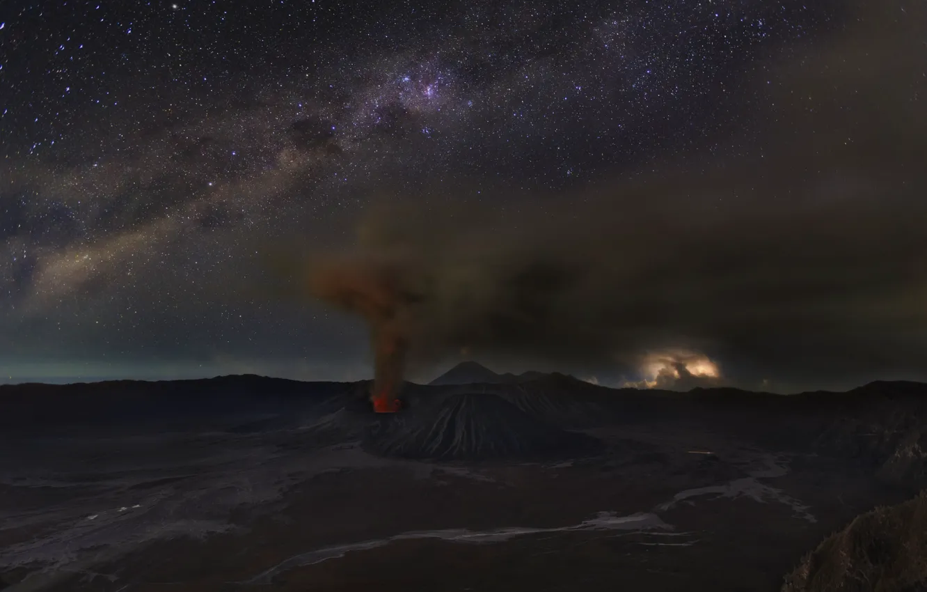 Photo wallpaper the sky, stars, night, the volcano, Indonesia, Bromo, Java