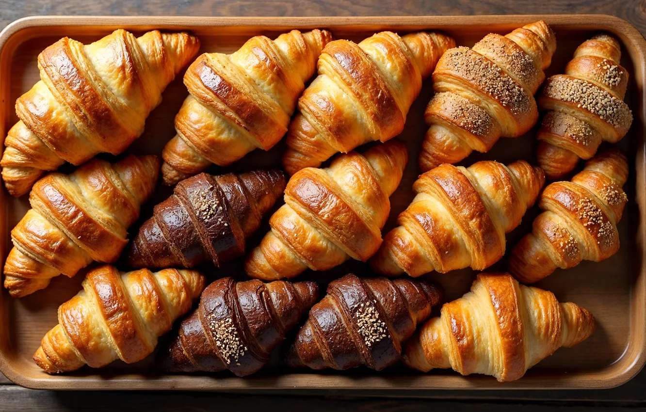 Photo wallpaper cakes, tray, croissant