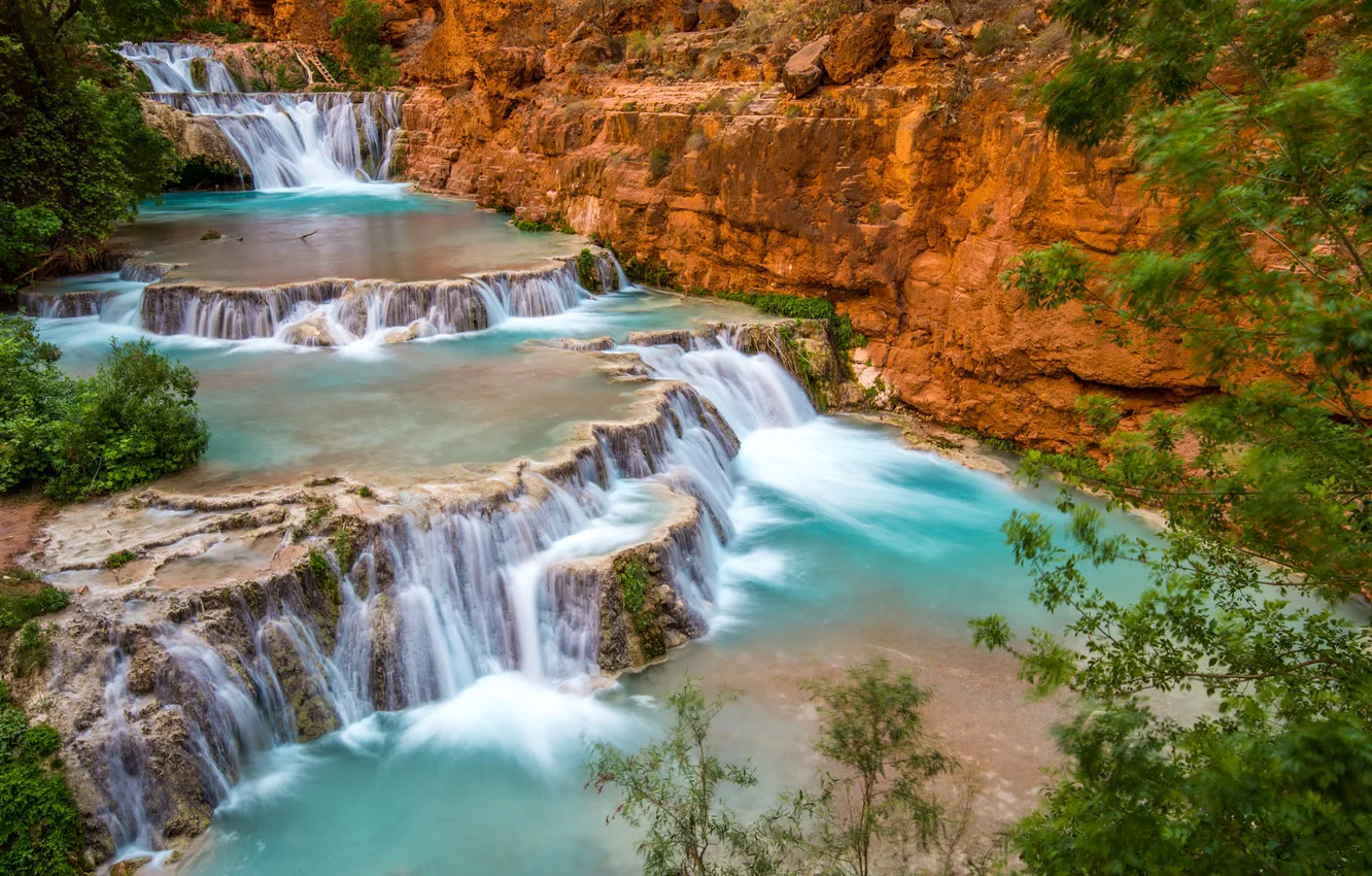 Photo wallpaper nature, river, waterfall, canyon, AZ