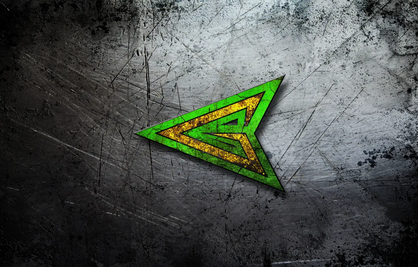 Photo wallpaper metal, background, texture, scratches, center, steel, emerald, green arrow