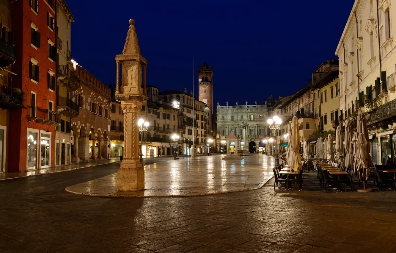 Photo wallpaper night, lights, home, area, Italy, Verona